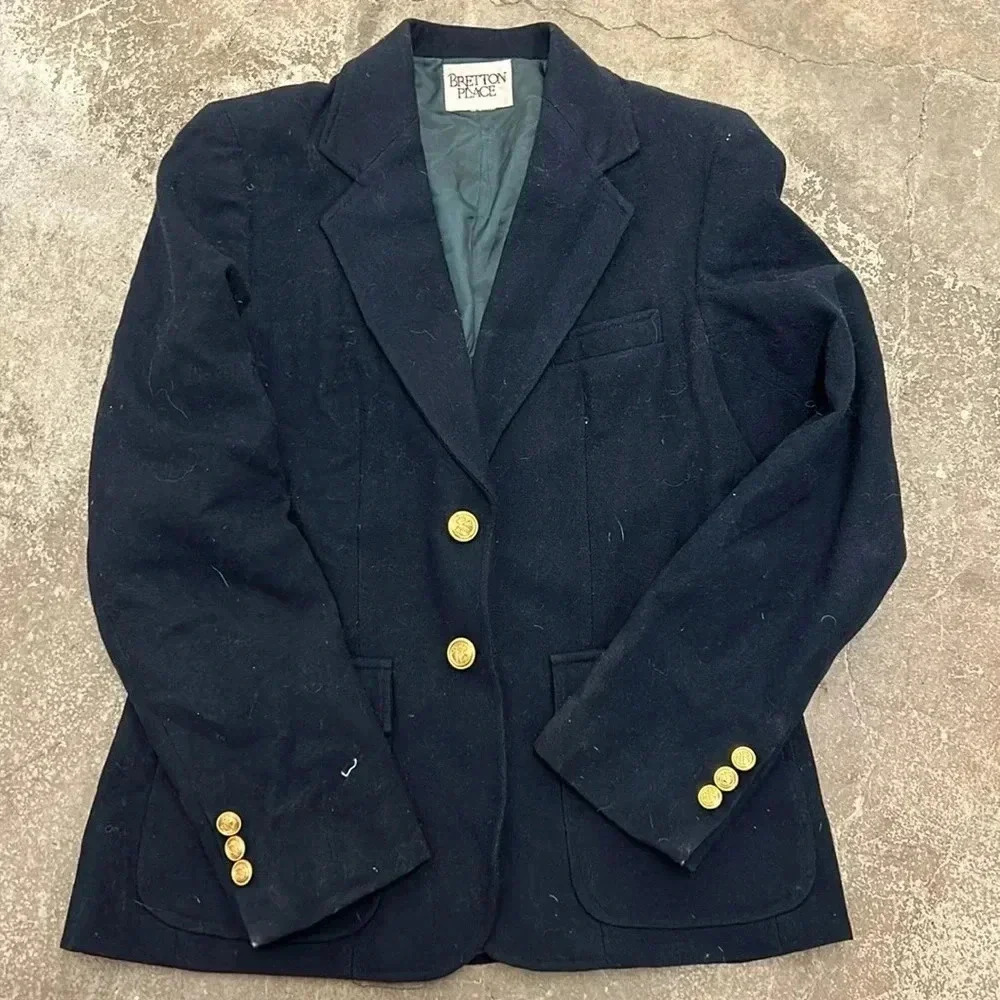 Bretton place navy blue wool‎ blazer with gold  embellished buttons